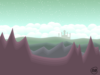 The Distance castle clouds design distance illustration journey mountain vector