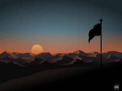 Flag in Mountain Sunset banner design flag illustration mountain sunset vector