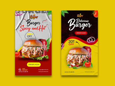 Social media story post banner burger graphic design menu card post poster restaurants social media