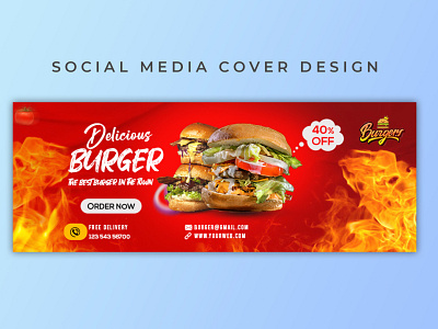 Burger Social Media Cover burger card chicken banner facebook banner facebook cover food menu graphic design illustrator instagram menu card photoshop pizza post restaurant social media cover social media post twitter