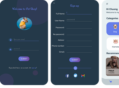 mobile pet shop app design ui