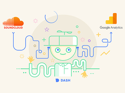 Dash Connect ga google analytics headphones line illustration soundcloud