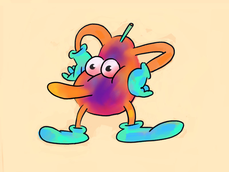 Seriously?/ cartoon fruit nose what stamp gloves procreate hand drawing stance peach pear