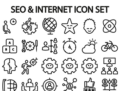 Seo and internet icon set avatar boy branding business communication contact face goal graphic design healthcare icon illustration logo plan seo and internet tax time tools vector weather