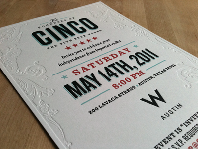 Cinco Party Invitation cinco emboss invitation letterpress type vodka