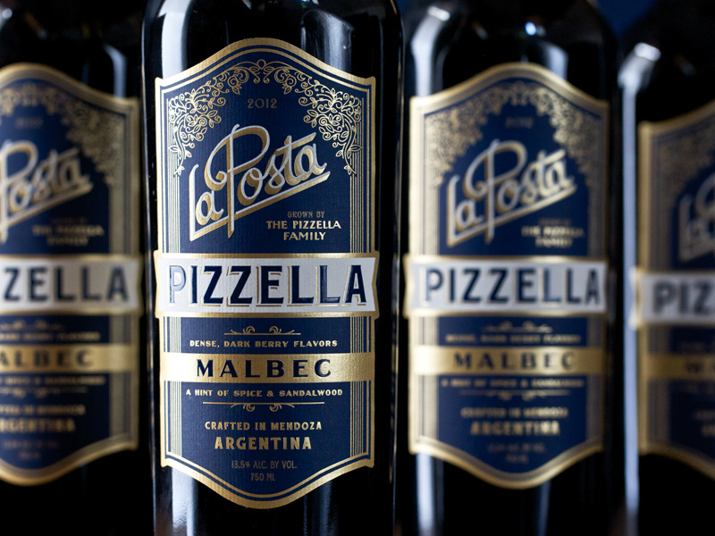 Pizzella wine label gold foil emboss thermography foil stamp