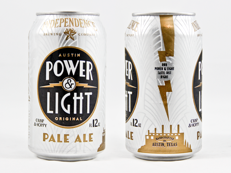 Power and Light can beer art deco independence cans
