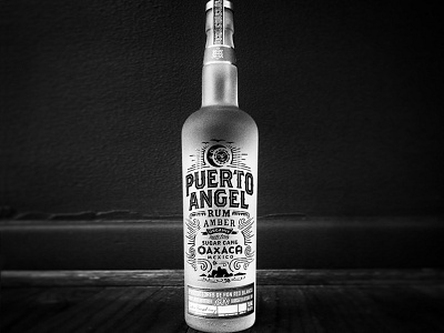 Puerto Angel design foil frosted bottle illustration jose canales label packaging rum spirits type