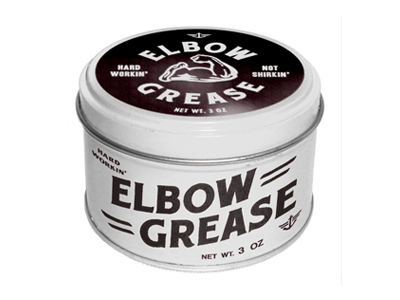 Elbow Grease black and white elbow grease man stuff packaging tin type