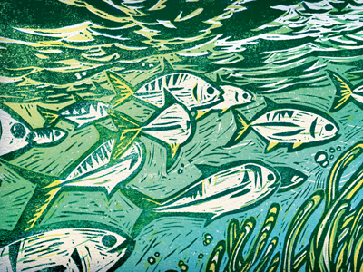 Fish fish illustration ocean underwater woodcut