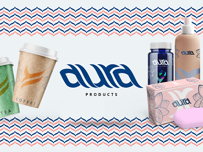 Aura Logo Design - Multi-Product Company branding coffee cosmetic design flat icon illustration logo logotype makeup micronutrients mockup tea typography