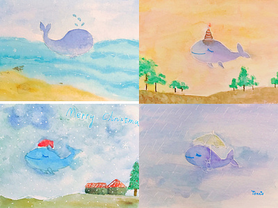 Dreaming whale watercolor