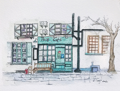 1018 Cafe watercolor