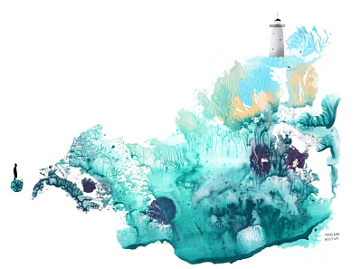 Lighthouse editorial illustration illustration lighthouse marine illustration mixed media monoprint sea sea illustration