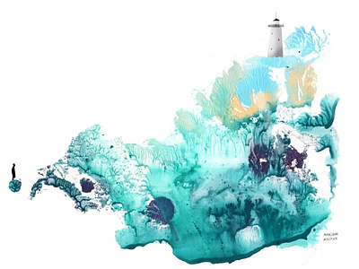 Lighthouse editorial illustration illustration lighthouse marine illustration mixed media monoprint sea sea illustration