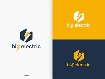 Biz Electric branding brandmark color combinations company design electricity hexagon logo logo minimalistic negative space logo pictorial mark typography vector