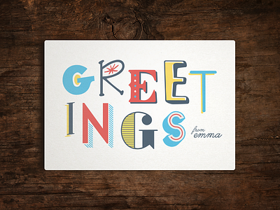 Greetings Postcard bright colors fun greetings lettering postcard quirky type