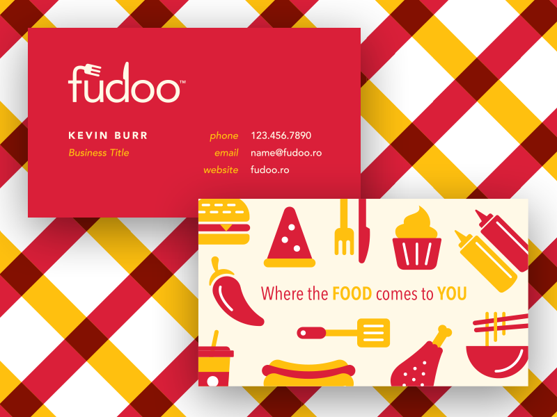 Fudoo Identity stationery business card identity branding brand mark icon logo knife fork delivery food