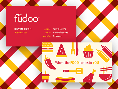 Fudoo Identity brand branding business card delivery food fork icon identity knife logo mark stationery