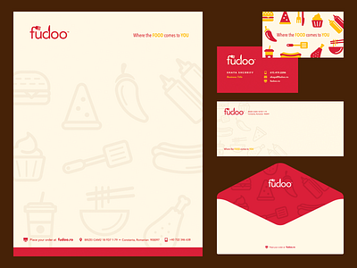 Fudoo brand branding business card envelope food identity letterhead logo stationery