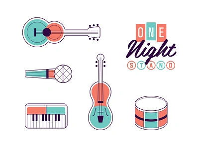 One Night Stand fiddle guitar icon illustration instrument logo microphone music piano