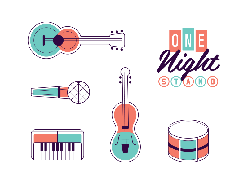 One Night Stand fiddle piano microphone icon instrument music guitar illustration logo