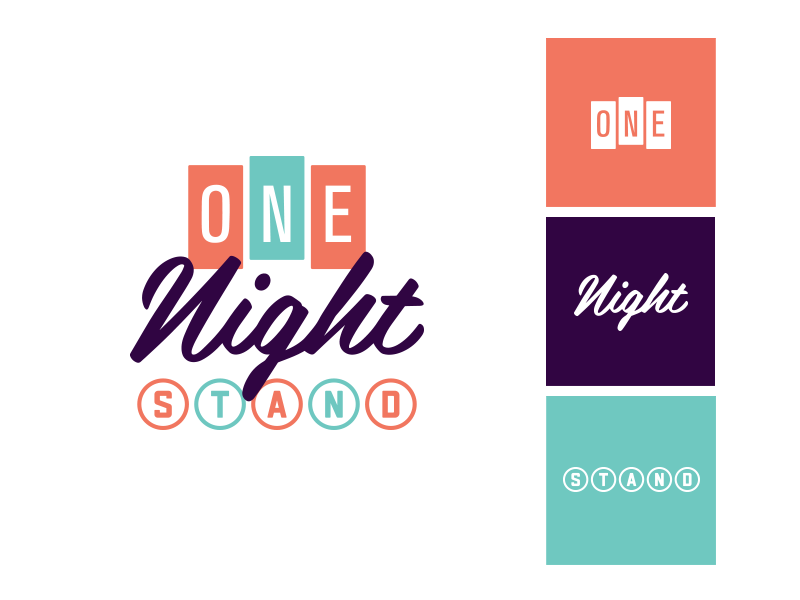 One Night Stand 🎵 🎶 typography custom sans serif script retro mark logotype event icon music logo
