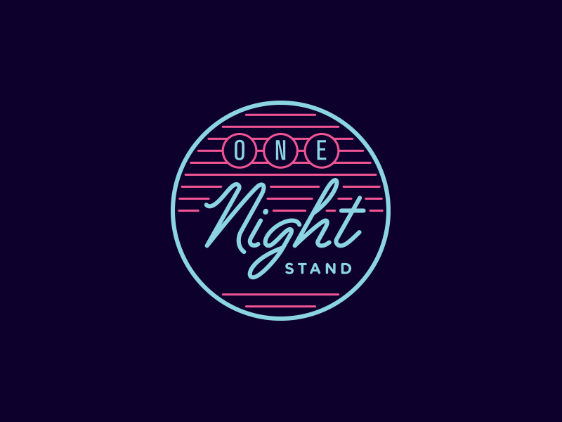One Night Stand circle line type typography custom script mark logo badge bright lights neon