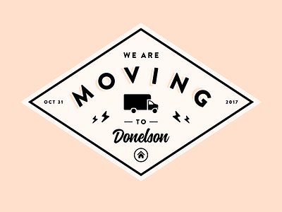 We are moving! 📫 🏠 badge bolt diamond house lightning logo moving truck van vintage