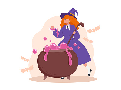 Witch and magic potion character flat halloween illustration vector witch