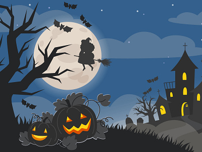 Happy Halloween castle flat halloween illustration night vector