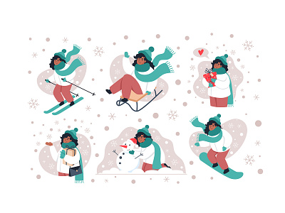 Winter activities character flat illustration vector winter woman