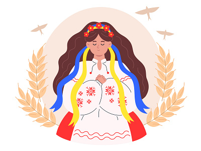 Ukraine in my heart character flat illustration national peace traditional ukraine ukrainian vector vyshyvanka woman
