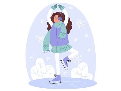 Woman skating in winter character flat graphic design illustration vector woman young