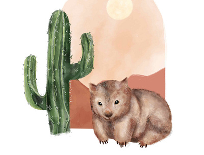 Wombat in the dessert animals illustrated art design illustration minimalistic painting paintings poster watercolor watercolor art