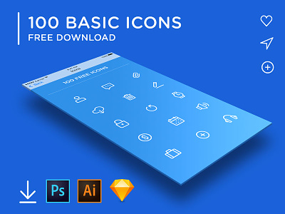 100 BASIC ICONS updated download free freebie freebies icons illustrator photoshop sketch sketchapp vector
