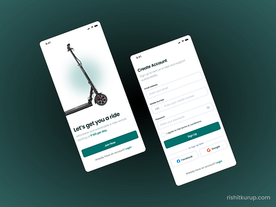 RideOn - Bike Rental App appdesign bikerental biking cycling design minimalism mobile onboarding rentalapp signup signupscreens ui userinterface ux uxdesign welcome