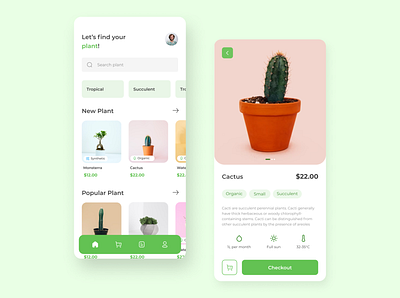 Plant Online Shop🌱: Mobile App app design fresh green mobile plant ui uiux ux