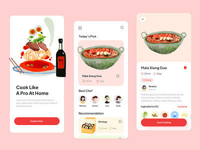 Food Recipe App design drink food mobile recipe red ui uiux ux