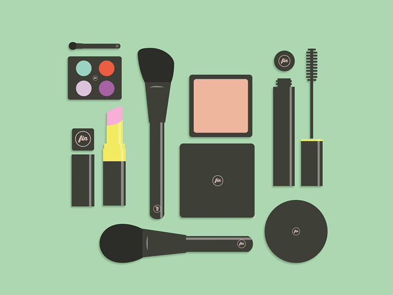 Cosmetic Illustration beauty blush brushes cosmetic eye shadow flat illustration lipstick makeup mascara powder tools