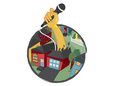 National Battle of the Bands Competition festival garage band hand microphone music music festival neighborhood punch vector illustration