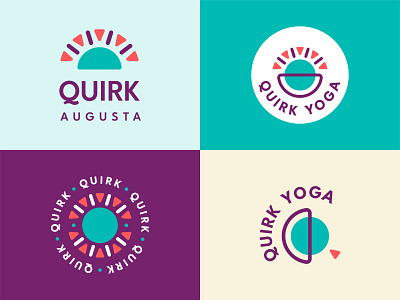 Quirk Yoga Branding abstract augusta bold brand identity branding geometric health inclusive logo logo suite out of the box purple red round shapes teal triangle turquoise wellness yoga