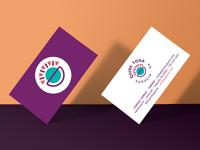 Quirk Yoga Business Card abstrat augusta bold brand identity branding business card geometric health inclusive modern out of the box purple red round shapes teal triangle turquoise wellness yoga