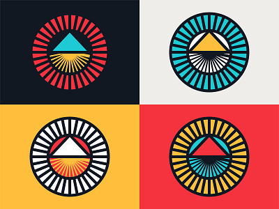 Jon Stickley Trio Brand Icon Set band brand identity branding custom empower expand icon merge mind mountain music radial red round sun rays sunrise symbolism teal triangle yellow