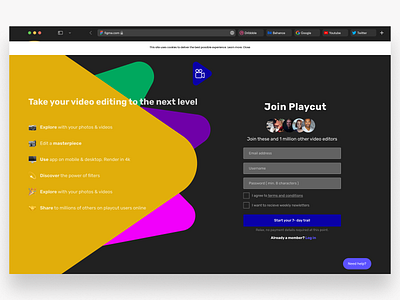Playcut- web sign up page