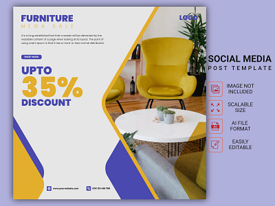 Furniture social media post template design. background collection furniture graphic marketing product promotion sale shape template