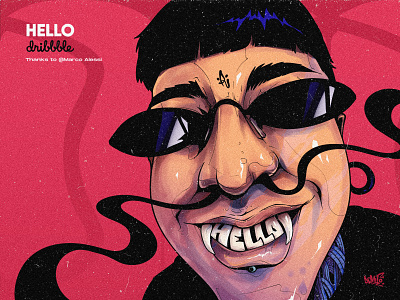 Hello Dribbble! art artist artwork crazy design draw drawing graffiti graphic grapicdesign hello dribbble illustraion illustration art logo paint painting texture vintage