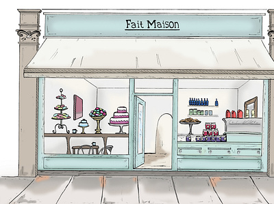 Faint Maison Cafe Front cafe cafe front editorial illustration food illustration french cafe illustration patisserie photoshop