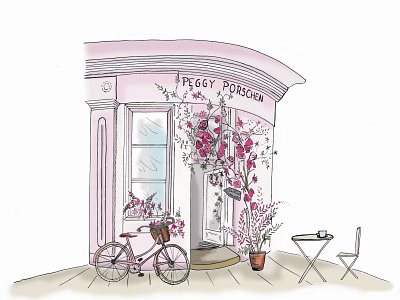 Peggy Porshen Cafe Front cafe cafe front coffee editorial illustration flowers food illustration illustration london photoshop pink south kensington