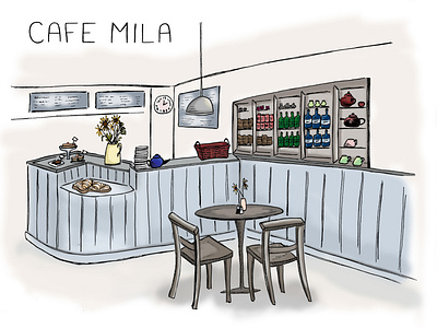 Cafe Mila Cafe cafe cafe front coffee digitial drawing editorial illustration food illustration illustration photoshop